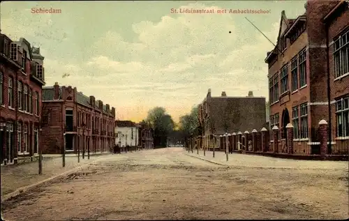 Ak Schiedam Südholland Niederlande, St. Liduinastraat, Ambachtsschool