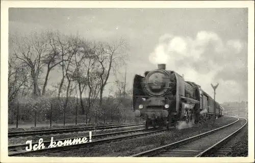 Ak Ich komme, Deutsche Dampflokomotive in Fahrt, Eisenbahn