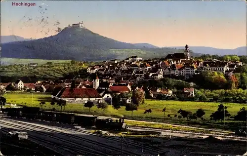 Ak Hechingen in Baden Württemberg, Blick auf den Ort, Dampflok