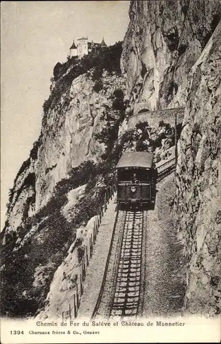 Ak Salève Haute Savoie, Chemin de Fer, Chateau de Monnetier, Zahnradbahn