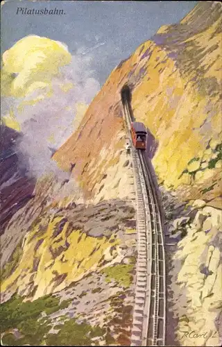 Künstler Ak Carl, R., Pilatusbahn, Steigung, Tunneleinfahrt