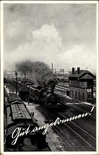 Ak Gut angekommen, Dampflok, Bahnhof