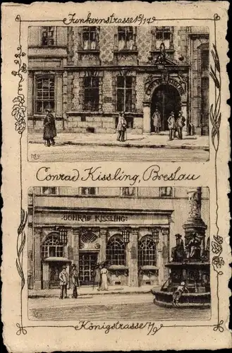 Künstler Ak Wrocław Breslau in Schlesien, Junkernstraße, Bierstuben Conrad Kissling, Königstraße 7/9