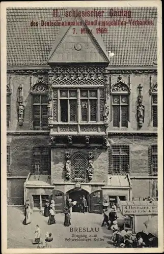 Ak Wrocław Breslau in Schlesien, Eingang zum Scheidnitzer Keller, Deutschnat. Handlungsgehilfen Verb