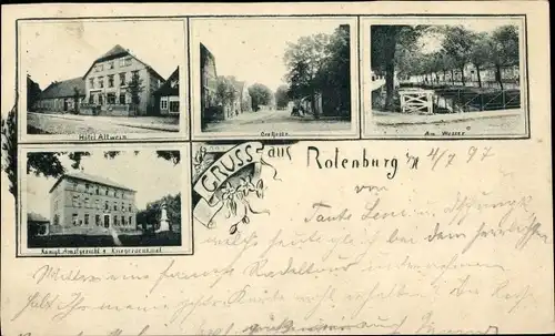 Ak Rotenburg an der Wümme, Hotel Altwein, Großestraße, Kgl. Amtsgericht, Kriegerdenkmal, Am Wasser