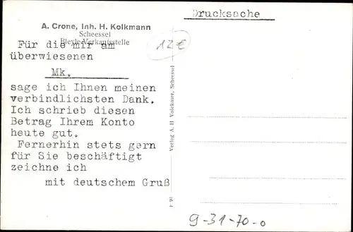 Ak Scheeßel in Niedersachsen, A. Crone, Inh. H. Kolkmann