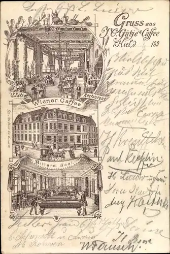 Litho Kiel in Schleswig Holstein, J. C. Gätje's Wiener Kaffee, Billardsaal, Restaurant