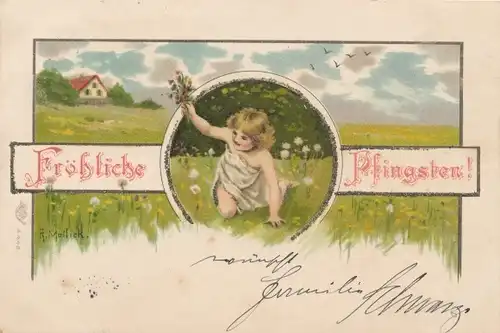 Glitzer Künstler Litho Mailick, Alfred, Glückwunsch Pfingsten, Blumenwiese 