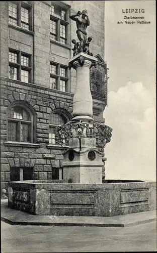 Ak Leipzig in Sachsen, Zierbrunnen am Neuen Rathaus