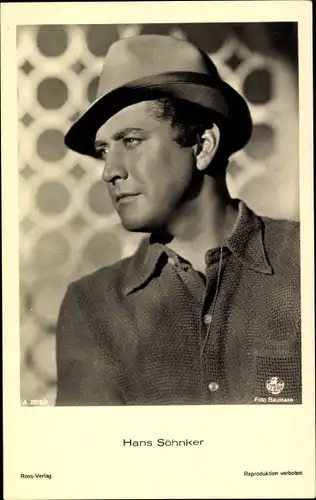 Ak Schauspieler Hans Söhnker, Portrait mit Hut