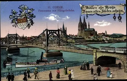 Ak Köln am Rhein, Teilansicht, Dom, Hängebrücke