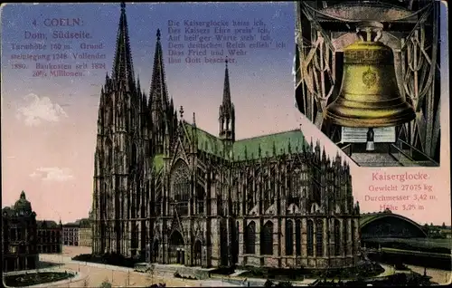 Ak Köln am Rhein, Dom, Südseite, Kaiserglocke