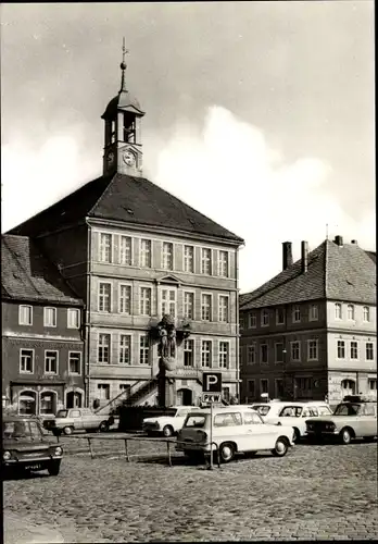 Ak Bischofswerda in Sachsen, Rathaus, Glockenturm, Fahrzeuge