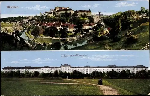 Ak Bautzen in der Oberlausitz, Panorama, Infanterie-Kaserne