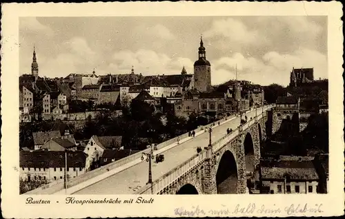 Ak Bautzen, Kronprinzenbrücke mit Stadt