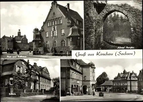 Ak Kirschau in der Lausitz, Post und Rathaus, Körse Burgtor, Schule