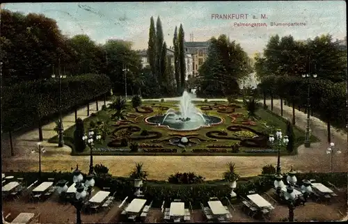 Ak Frankfurt am Main, Palmengarten, Blumenparterre, Fontäne