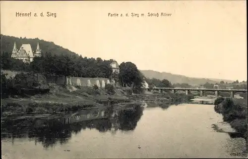 Ak Allner Hennef an der Sieg, Partie a. d. Sieg mit Schloss Allner