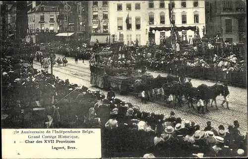 Ak Bruxelles Brüssel, 75e Anniversaire de l'Independance Belge, Char des XVII Provinces