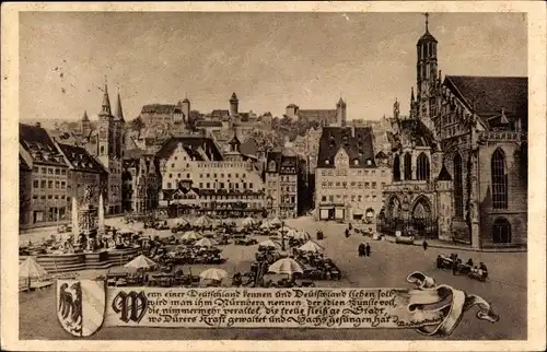 Ak Nürnberg in Mittelfranken, Hauptmarkt mit Burgpanorama