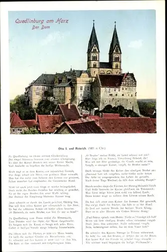 Ak Quedlinburg im Harz, Dom, Gedicht Otto I und Heinrich