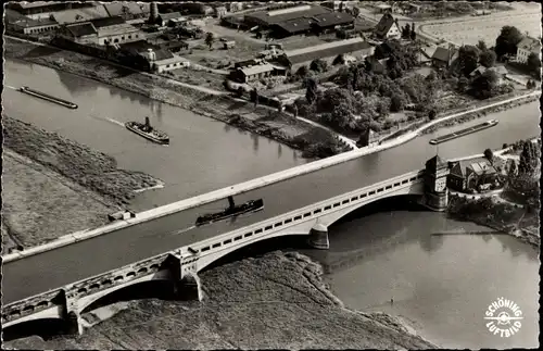 Ak Minden in Ostwestfalen Lippe, Überführung des Mittellandkanals über die Weser, Fliegeraufnahme