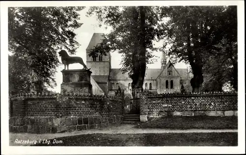 Ak Ratzeburg in Lauenburg, Dom, Löwenstatue