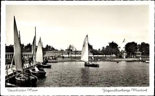 Ak Steinhude Wunstorf Niedersachsen, Steinhuder Meer, Jugendherberge Mardorf, Segelboote