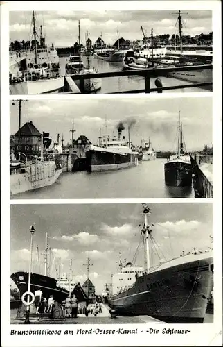 Ak Brunsbüttelkoog Brunsbüttel Schleswig Holstein, Schleuse, Nord Ostsee Kanal, Dampfer