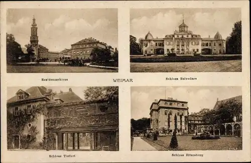 Ak Weimar in Thüringen, Schloss Ettersburg, Schloss Tiefurt, Residenzschloss, Belvedere