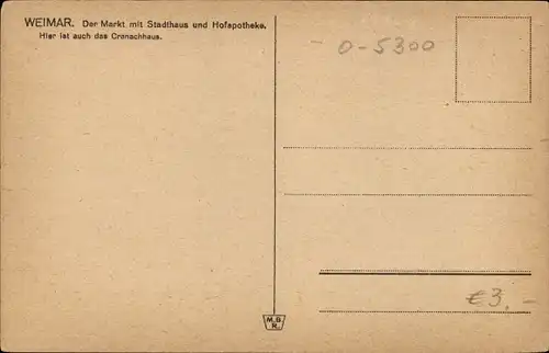 Ak Weimar in Thüringen, Markt mit Stadthaus und Hofapotheke, Cranachhaus