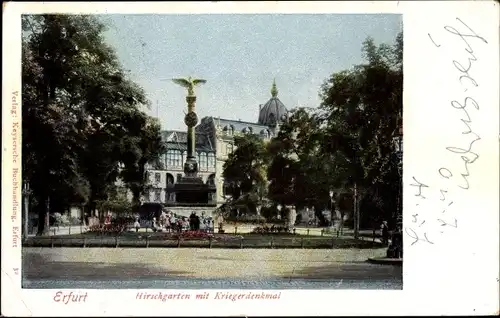 Ak Erfurt in Thüringen, Hirschgarten mit Kriegerdenkmal