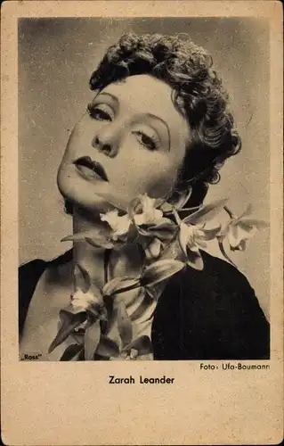 Ak Schauspielerin und Sängerin Zarah Leander, Portrait, Rose von Nowgorod