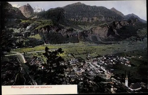 Ak Meiringen Kanton Bern Schweiz, Gesamtansicht, Well und Wetterhorn