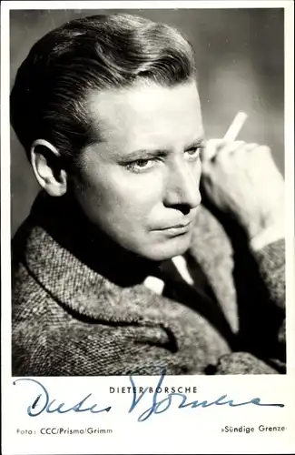 Ak Schauspieler Dieter Borsche, Portrait, Autogramm, Zigarette