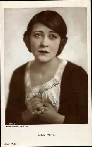 Ak Schauspielerin Lissi Arna, Portrait, Autogramm