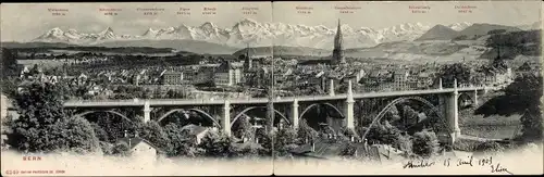 Klapp Ak Bern Stadt Schweiz, Viadukt, Alpenpanorama, Wetterhorn, Schreckhorn, Eiger, Mönch