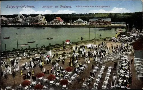 Ak Wahren Leipzig in Sachsen, Lunapark am Auensee, Blick nach der Gebirgsbahn