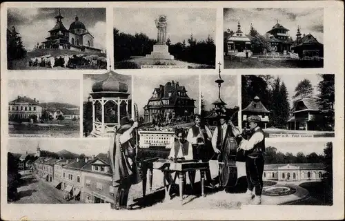 Ak Rožnov pod Radhoštěm Rosenau unter Radhost Region Zlin, Stadtansichten, Denkmal, Villa