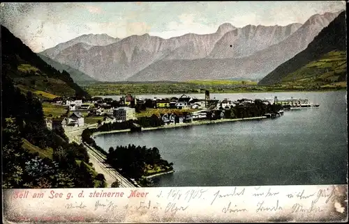 Ak Zell am See in Salzburg, Blick g. d. steinerne Meer, Ort