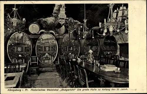 Ak Kaliningrad Königsberg Ostpreußen, Weinlokal Blutgericht, große Halle