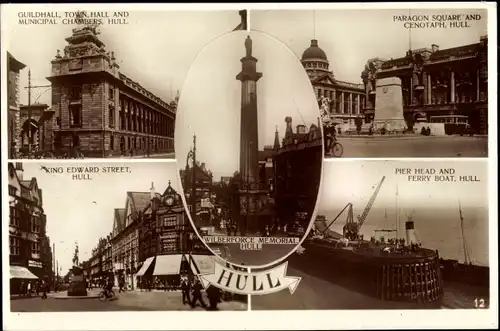 Ak Kingston upon Hull Yorkshire England, Town Hall, Paragon Square, King Edward Street, Pier