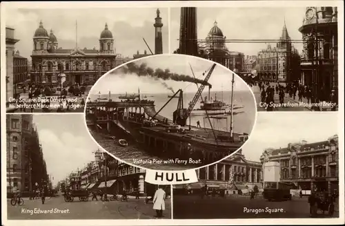 Ak Kingston upon Hull Yorkshire England, King Edward Street, City Square, Pier, Paragon Square