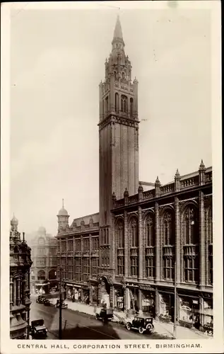 Ak Birmingham West Midlands England, Central Hall, Corporation Street