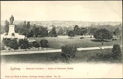 Ak Sydney Australien, Botanical Gardens, Statue of Governor Phillip