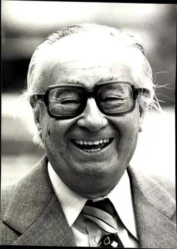 Foto Schauspieler Hans L....?, Portrait, Brille, lachend, Autogramm, Febr. 1979