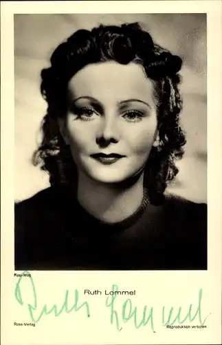 Ak Schauspielerin Ruth Lommel, Portrait, Autogramm