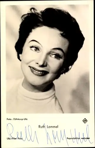 Ak Schauspielerin Ruth Lommel, Portrait, UFA Film, Autogramm