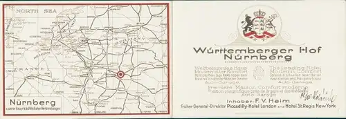 Klapp Landkarten Ak Nürnberg in Mittelfranken, Hotel Württemberger Hof