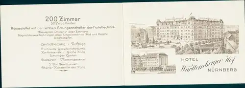 Klapp Landkarten Ak Nürnberg in Mittelfranken, Hotel Württemberger Hof